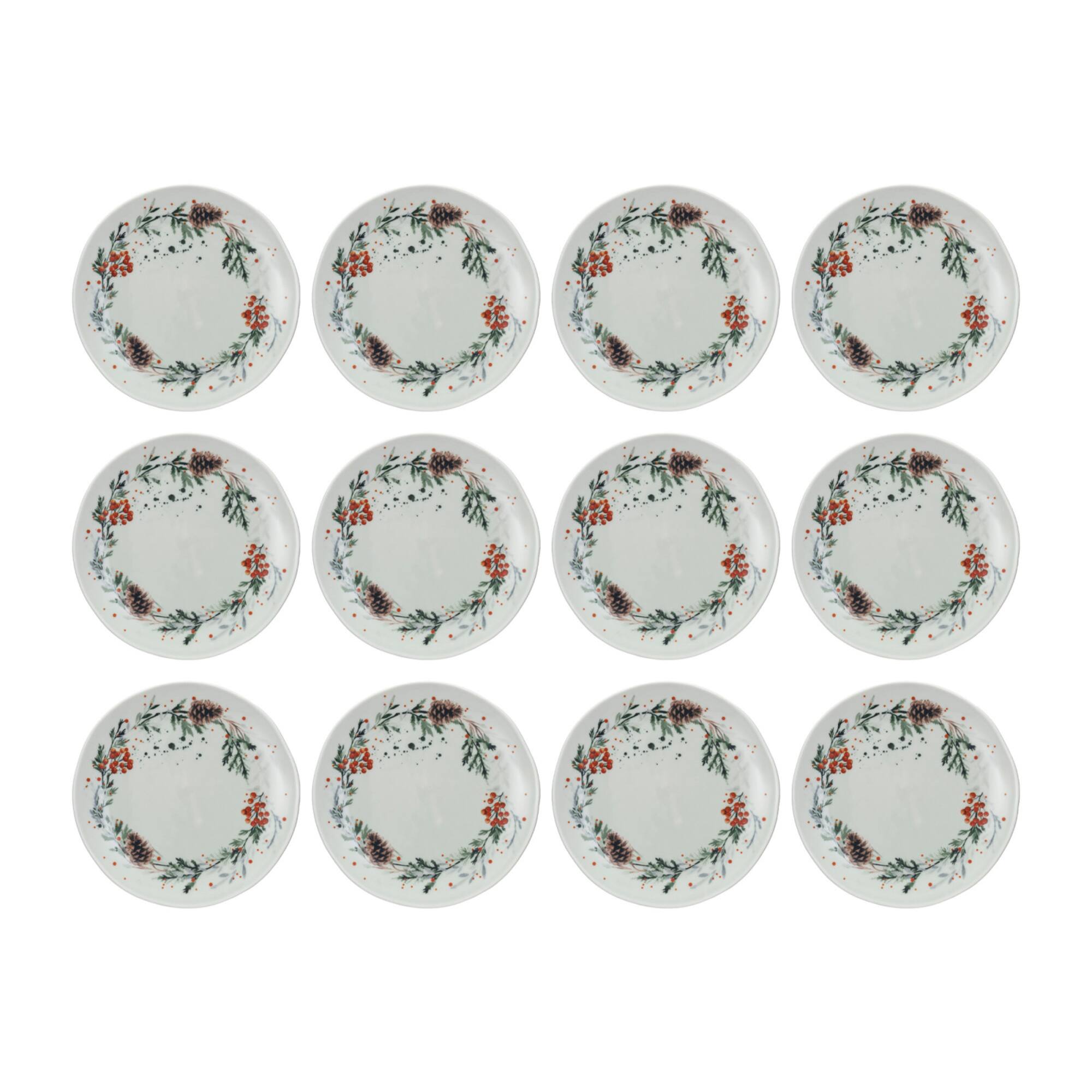 Hello Honey® 8" Multicolor Round Stoneware Seasonal Botanicals Plates, 12ct.